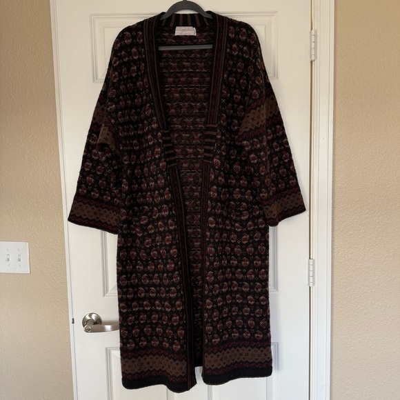 Vintage Camilla Eames Pure Wool Knit Open Front Maxi Cardigan - Picture 1 of 11
